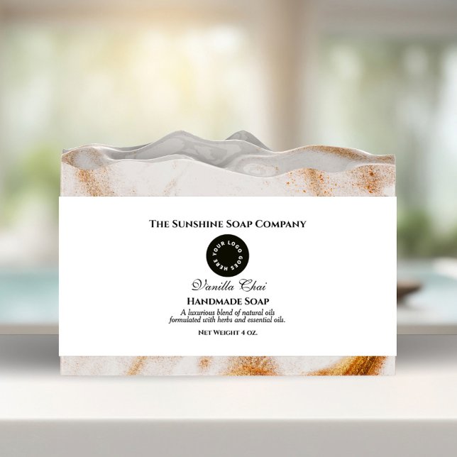 Bandeau De Faire-part Élégante Bande Belly au savon blanc avec logo (Créateur téléchargé)