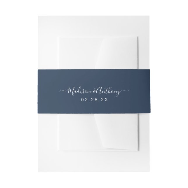 Bandeau De Faire-part Élégante calligraphie Nom Marine Bleu (Devant example)