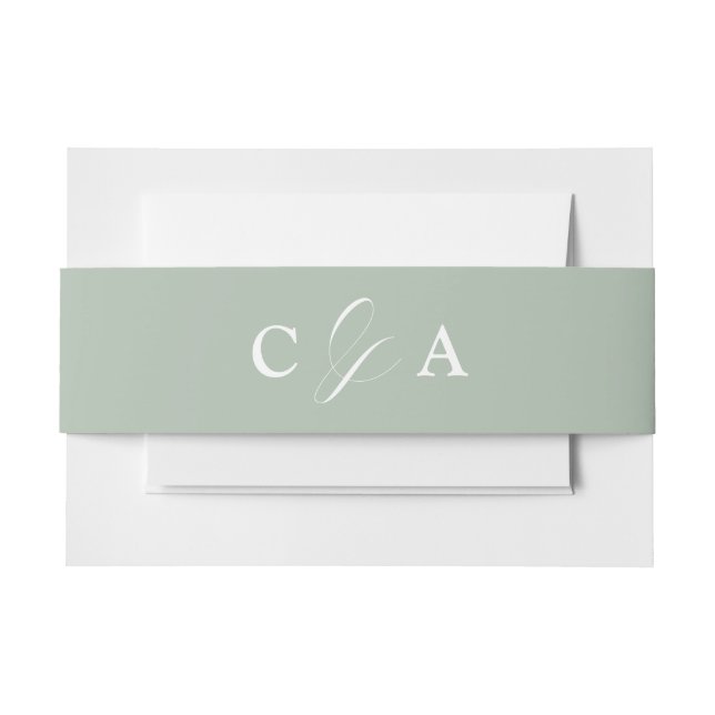 Bandeau De Faire-part Élégante calligraphie Sage Green Mariage Belly Ban (Devant Example)