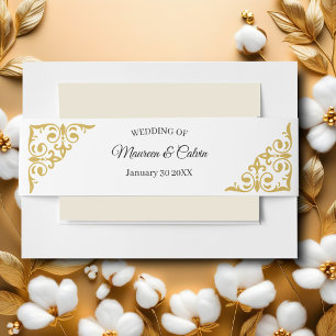 Bandeau De Faire-part Élégante Filigree or sur Mariage blanc
