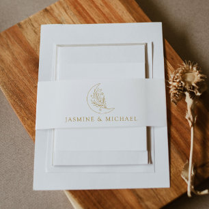 Bandeau De Faire-part Élégante Lune botanique et Mariage d'or des étoile