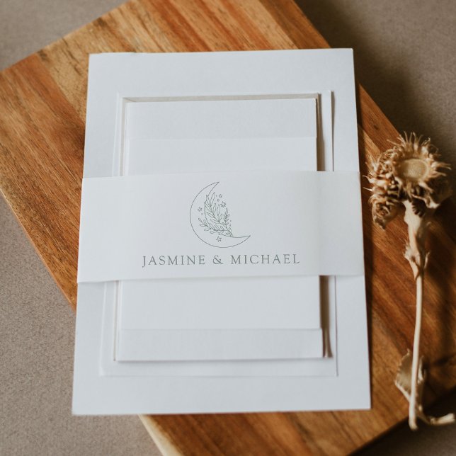 Bandeau De Faire-part Élégante Lune et étoiles Sage Mariage vert (Créateur téléchargé)