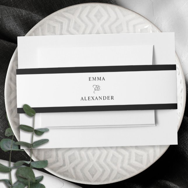 Bandeau De Faire-part Elégante Majeure Majeure Et Calligraphie Bordure N (Elegant Wedding Ampersand Calligraphy Black Border Invitation Belly Band)