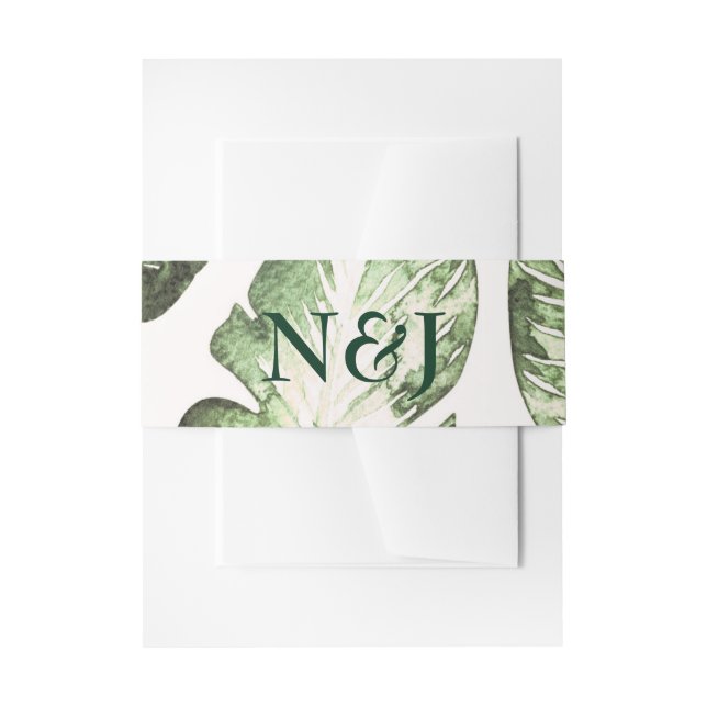 Bandeau De Faire-part Elégante White Green Tropical Beach Feuille Mariag (Devant example)
