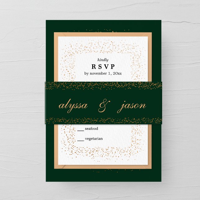 Bandeau De Faire-part Emerald et bronze Confetti éclate Mariage (Créateur téléchargé)