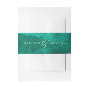 Bandeau De Faire-part Emerald Green Aquarelle & Mariage Or Monogramme