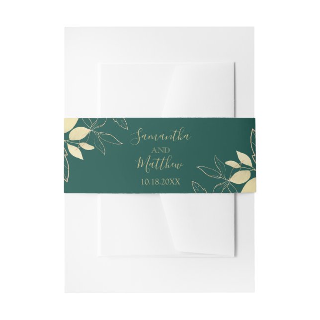 Bandeau De Faire-part Emerald Green & Gold Modern Foliing Mariage (Devant example)
