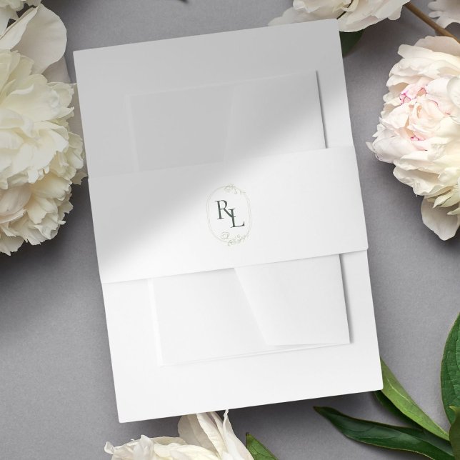 Bandeau De Faire-part Enveloppe Mariage Monogramme vert de forêt chic (Créateur téléchargé)