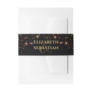 Bandeau De Faire-part Étoiles étincelantes Or et Mariage noir