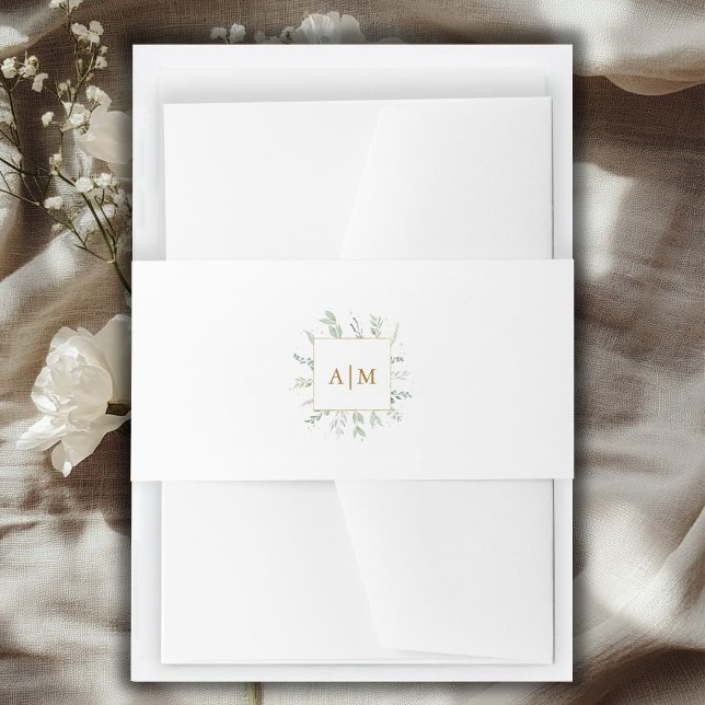 Bandeau De Faire-part Eucalyptus Élégant Monogramme (Monogram Elegant Eucalyptus Invitation Belly Band with your name and date.)