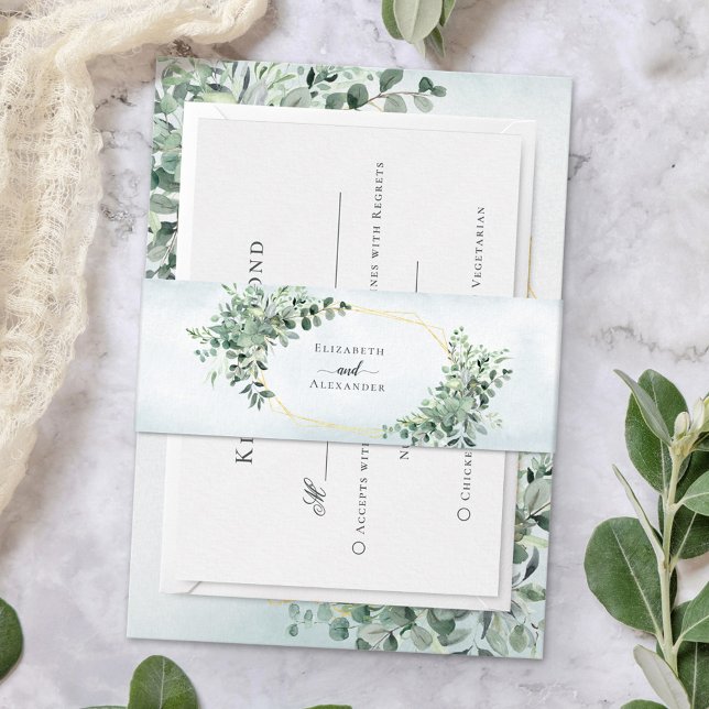 Bandeau De Faire-part Eucalyptus Verdure Or Mariage géométrique (Créateur téléchargé)