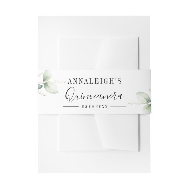 Bandeau De Faire-part Eucalyptus Verdure Quinceanera 15e anniversaire (Devant example)