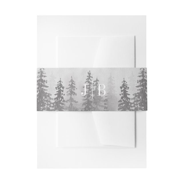Bandeau De Faire-part Evergreens dans le brouillard forestier Monogramme (Devant example)