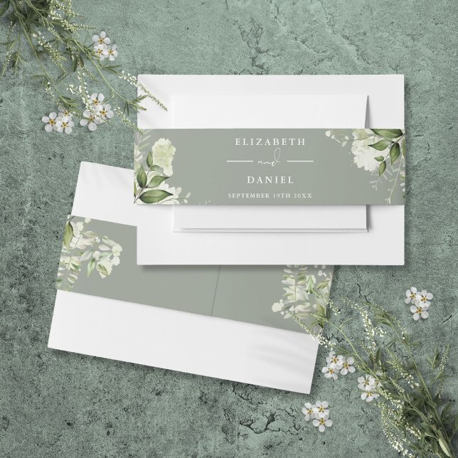Bandeau De Faire-part Faire-part de mariage verdoyant Floral Sage Vert (Greenery Floral Sage Green Wedding Invitation Invitation Belly Band)