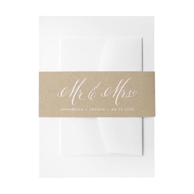 Bandeau De Faire-part Faux Kraft Papier M. & Mme Elegant Script Mariage (Devant example)