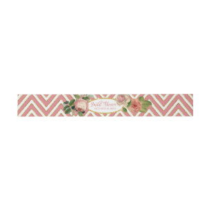 Bandeau De Faire-part Fête de Mariage Tea Party Chevron Rayures Rose