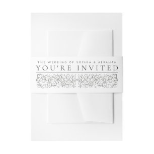 Bandeau De Faire-part Feuille de défilement officiel Mariage noir et bla
