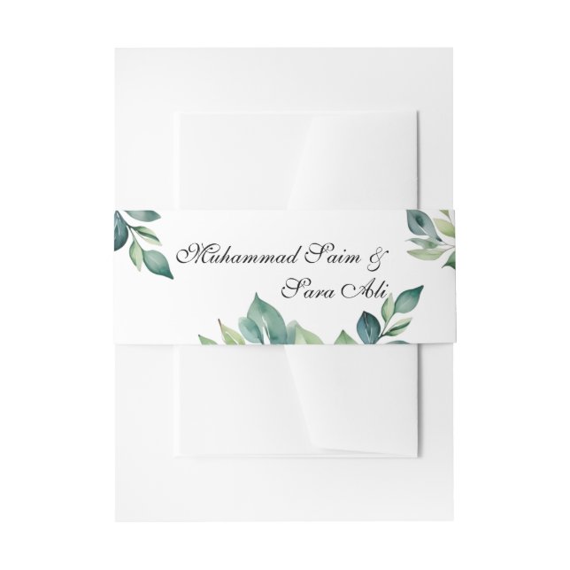 Bandeau De Faire-part Feuille Eucalyptus moderne code QR Mariage musulma (Devant example)