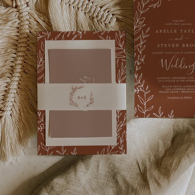 Bandeau De Faire-part Feuille minimale | Boho Cream Monogram Mariage (Créateur téléchargé)