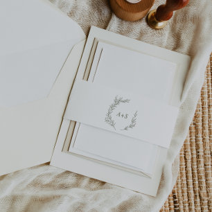 Bandeau De Faire-part Feuille minimale   Mariage de monogramme vert oliv