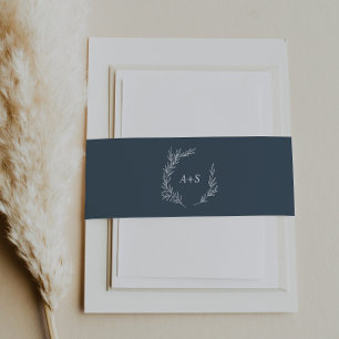 Bandeau De Faire-part Feuille minimale   Mariage Monogramme bleu ardoise