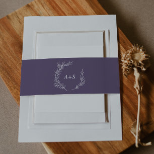 Bandeau De Faire-part Feuille minimale Plum violet Mariage de monogram