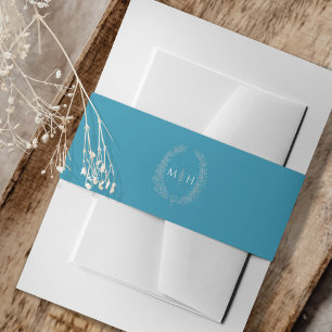 Bandeau De Faire-part Feuille monogramme dessin aqua argent turquoise