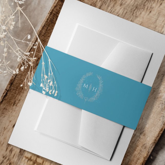 Bandeau De Faire-part Feuille monogramme dessin aqua argent turquoise (Créateur téléchargé)