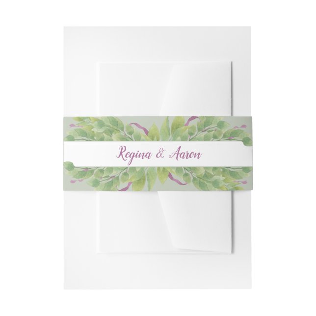 Bandeau De Faire-part Feuilles d'aquarelle violet et vert - Bande de ven (Devant example)