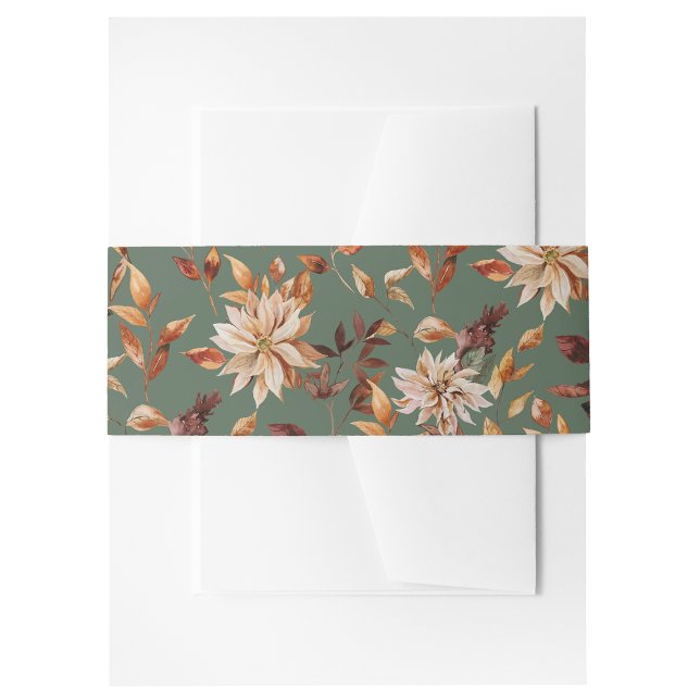 Bandeau De Faire-part Feuilles de automne vert Sage Floral (Sage Green Fall Leaves Watercolor Floral Invitation Belly Band by Painted Paperie
)
