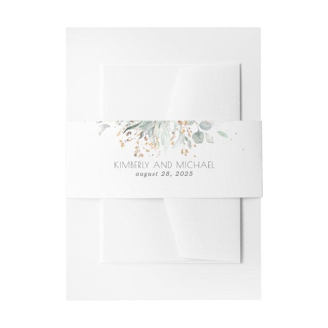 Bandeau De Faire-part Feuilles d'or et Mariage de verdure Eucalyptus (Devant example)