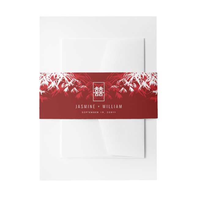 Bandeau De Faire-part Feuilles en bambou blanc double Xi Mariage chinois (Devant example)