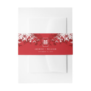 Bandeau De Faire-part Feuilles en bambou blanc double Xi Mariage chinois