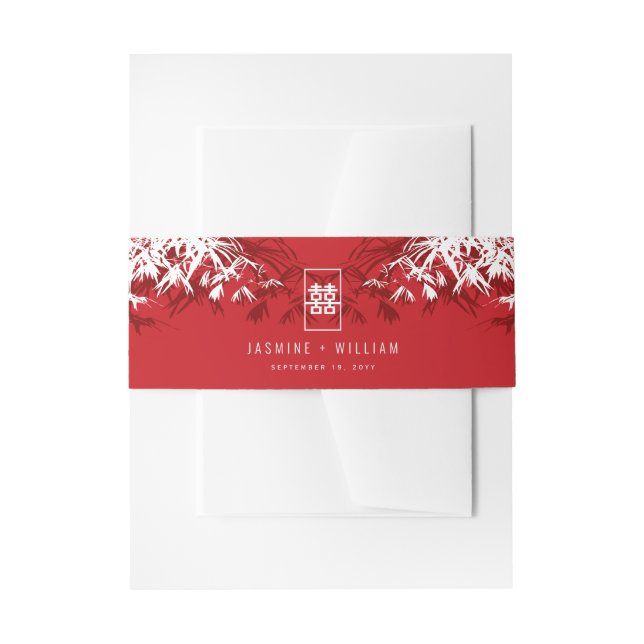 Bandeau De Faire-part Feuilles en bambou blanc double Xi Mariage chinois (Devant example)
