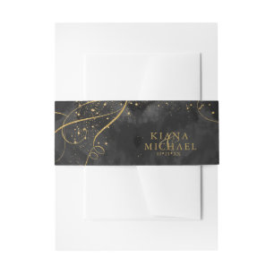 Bandeau De Faire-part Fine Lines Gold Abstrait Mariage V1 Black ID867