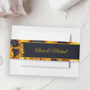 Bandeau De Faire-part Fleur de soleil   Marine Blue Gold Stripe Mariage