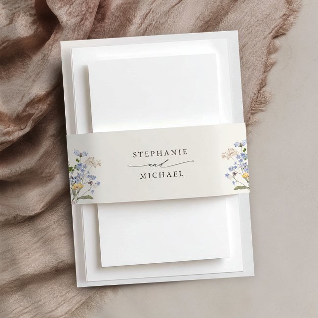 Bandeau De Faire-part Fleur sauvage de printemps coloré Meadow Garden Ma (Colorful Spring Wildflower Meadow Garden Wedding Invitation Belly Band)