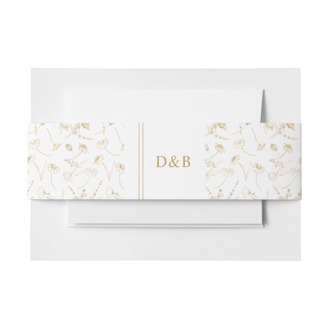 Bandeau De Faire-part Fleur sauvage monogramme Esquisse Mariage or blanc (Devant Example)