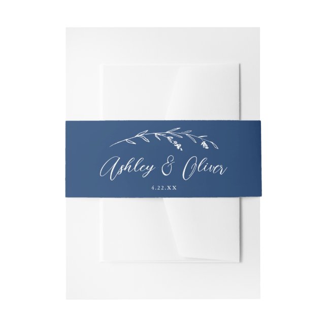 Bandeau De Faire-part Fleur sauvage rustique  Script  bleu marine Mariag (Devant example)