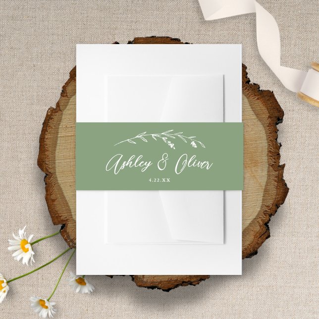 Bandeau De Faire-part Fleur sauvage rustique  Script Sage Mariage vert (Créateur téléchargé)