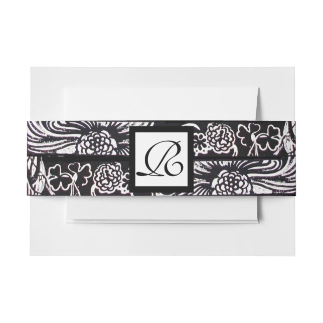 Bandeau De Faire-part Fleurs blanches noires et monogramme floral Shamro (Devant Example)