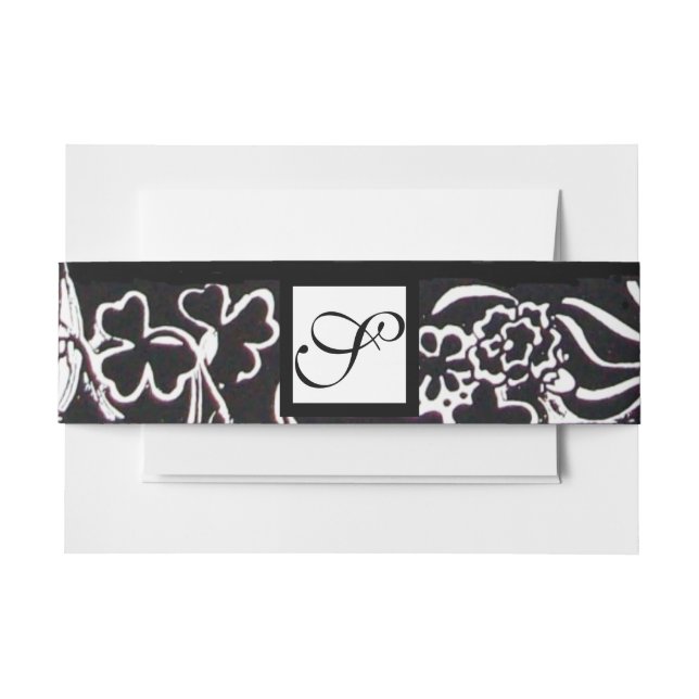 Bandeau De Faire-part Fleurs blanches noires et monogramme floral Shamro (Devant Example)