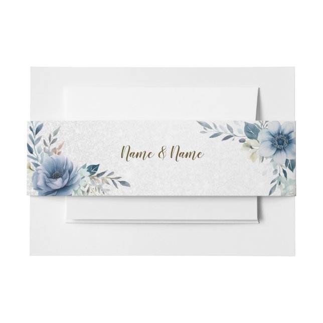 Bandeau De Faire-part Fleurs d'aquarelle bleu pâle de fête Silver brilla (Devant Example)