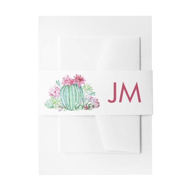 Bandeau De Faire-part Fleurs de cactus roses Succulents Monogramme Maria (Devant example)