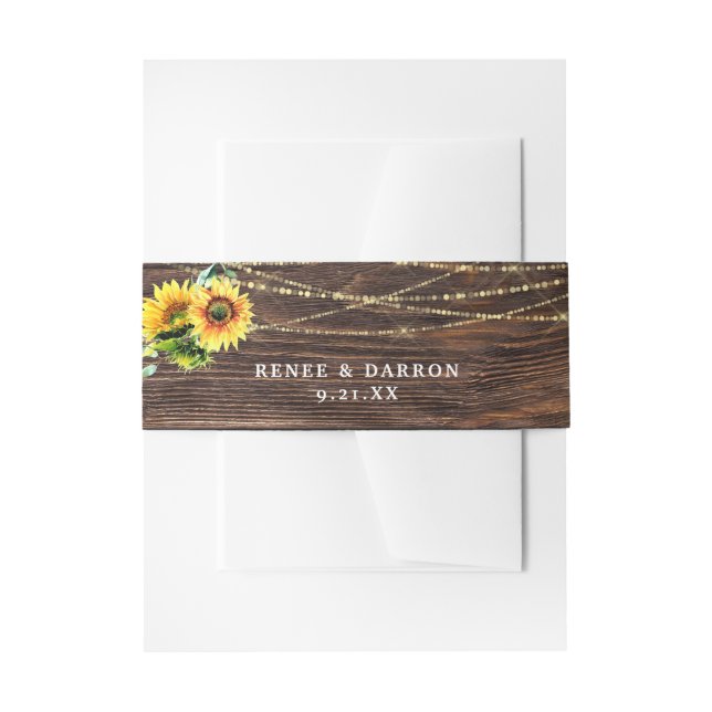 Bandeau De Faire-part Fleurs de tournesol, bois et cordes Lumières Flora (Devant example)