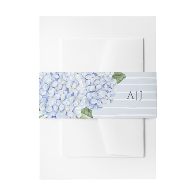 Bandeau De Faire-part Fleurs d'Hydrangée Bleue avec bandes Personnalisée (Devant example)