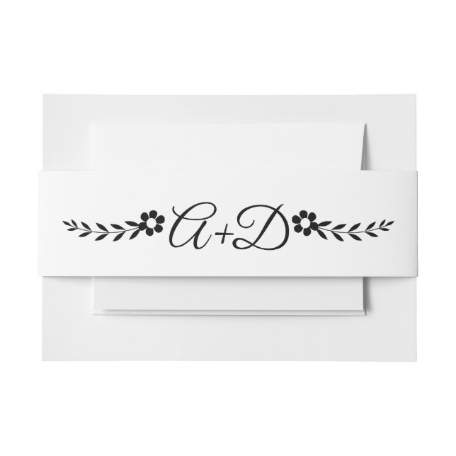 Bandeau De Faire-part Fleurs et initiales en noir et blanc mariage (Devant Example)
