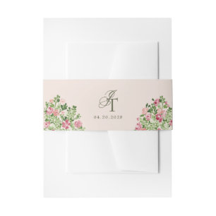 Bandeau De Faire-part Fleurs printanières Initiales élégantes Beige