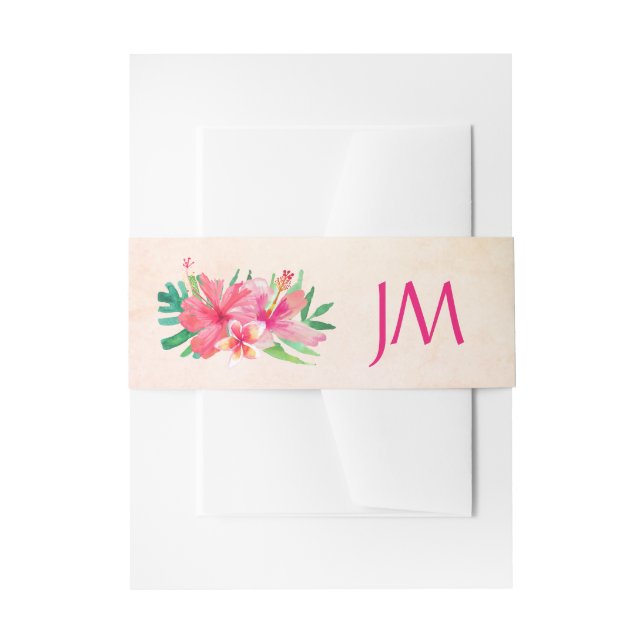 Bandeau De Faire-part Fleurs tropicales Hibiscus Monogram Mariage (Devant example)