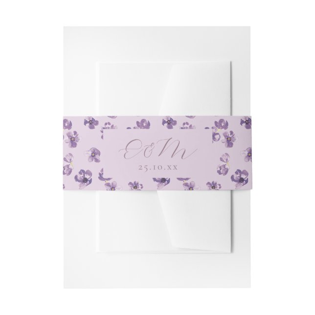 Bandeau De Faire-part Fleurs violettes Romantique Script Calligraphie (Devant example)